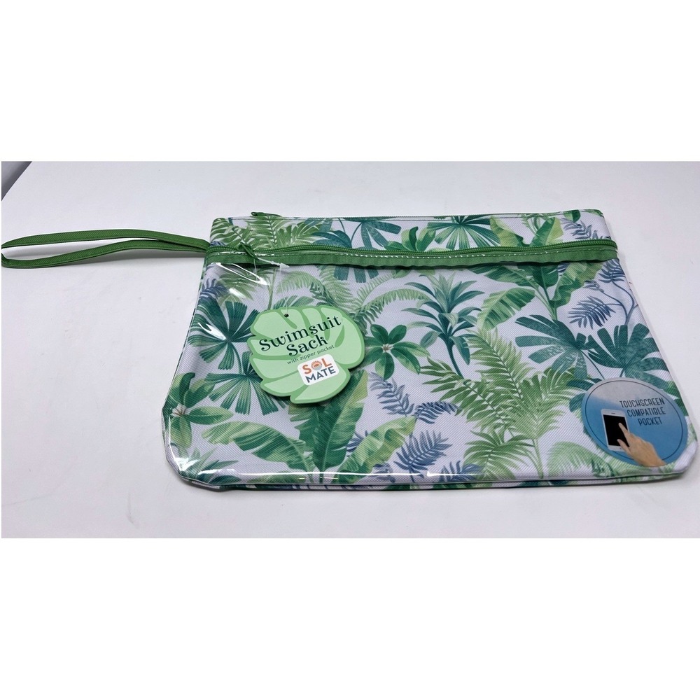 Sol‎ Mate Swimsuit Sack Bag NWT Tropical Palm Print Zipper Wristlet Beach Pouch